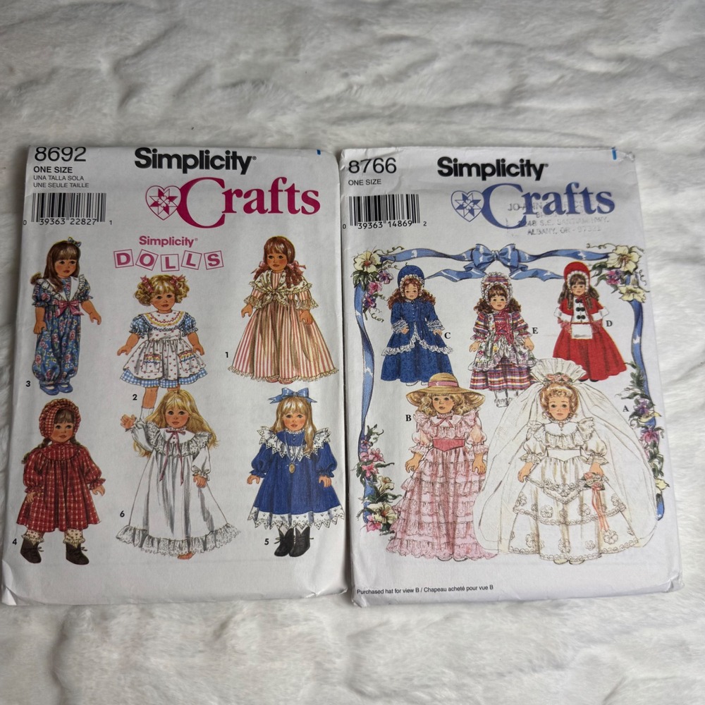 Simplicity Crafts Doll Clothes Sewing Patterns 8692 8766 18 Inch Wardrobe Lot